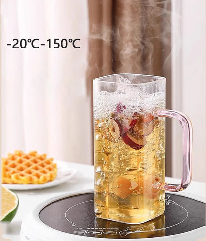 Klear™ Square Glass Iced Coffee Cup – 400ml with Handle, Lid & Straw